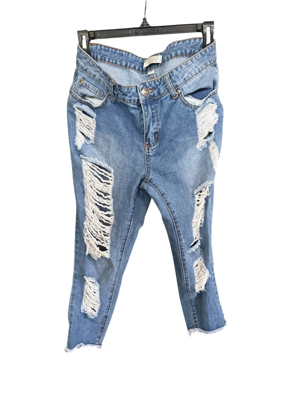 Distressed Light Blue Straight-Leg Jeans - Picture 2 of 5